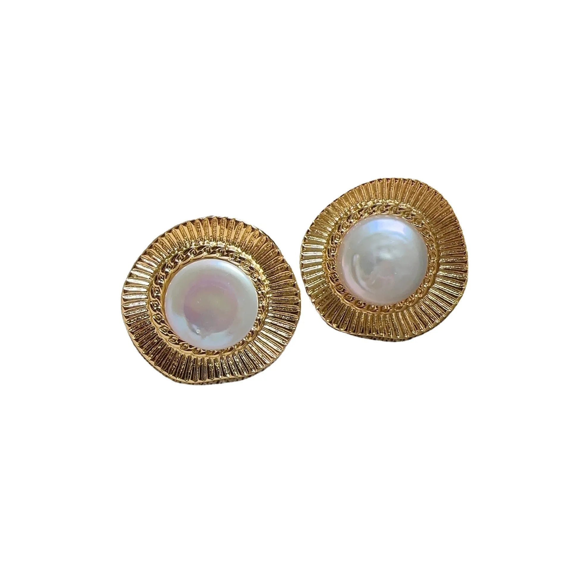 Gold round French retro earrings for women with electroplated finish