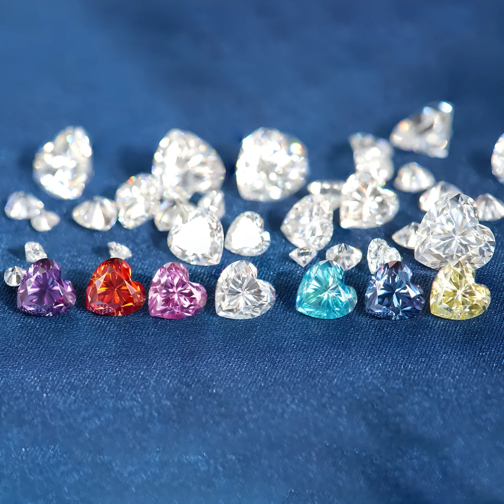 Colourful heart-shaped moissanite stones in various sizes for jewellery making