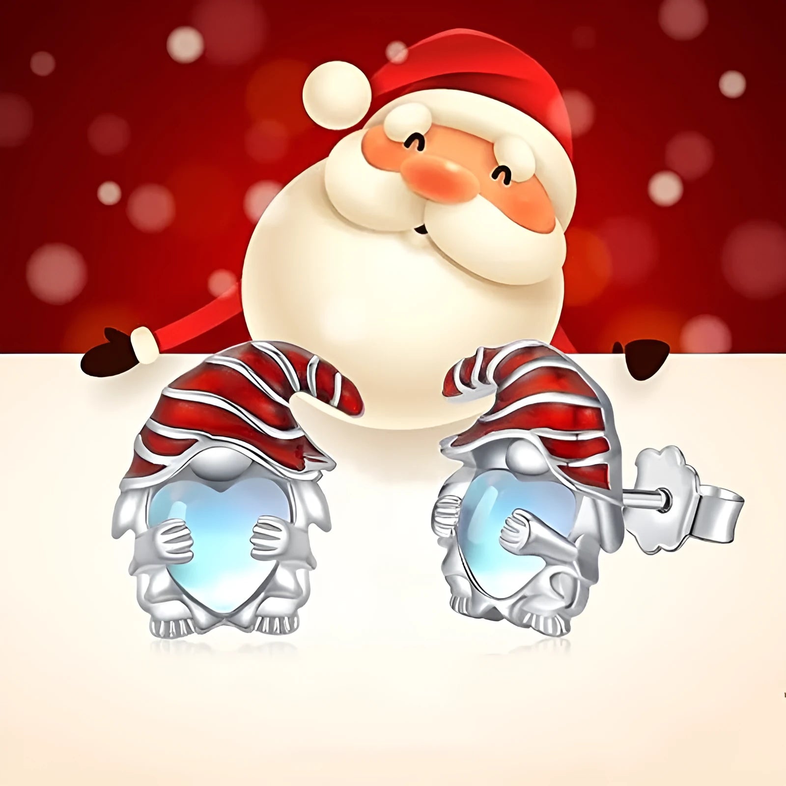 Women's heart-shaped earrings with Santa Claus design and white gold electroplated finish