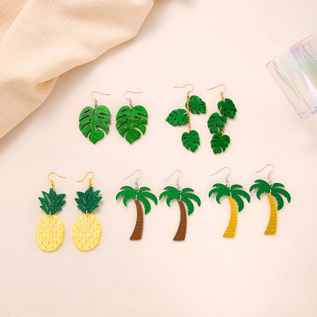 Drop-shaped alloy earrings with a colourful acrylic jackfruit design on a hook.