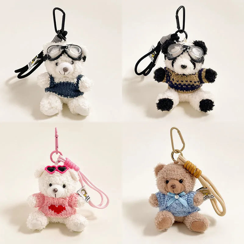 12cm cartoon plush bear keychain pendant for keys and bags