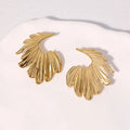 Stainless steel leaf stud earrings with gold or steel colour electroplated finish