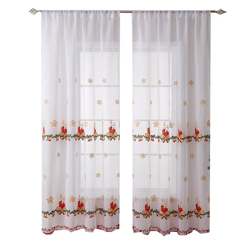 American Christmas curtain with embroidered snowflake pattern in semi-sunshade polyester fabric