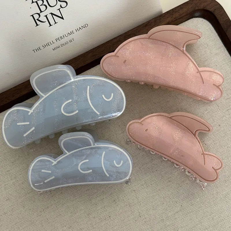 Women's dolphin grabber clip in blue fish or pink dolphin, acetic acid barrette, large medium or mini size