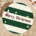 Round alien-shaped Christmas floor mat in imitation cashmere with festive gingerbread man design.