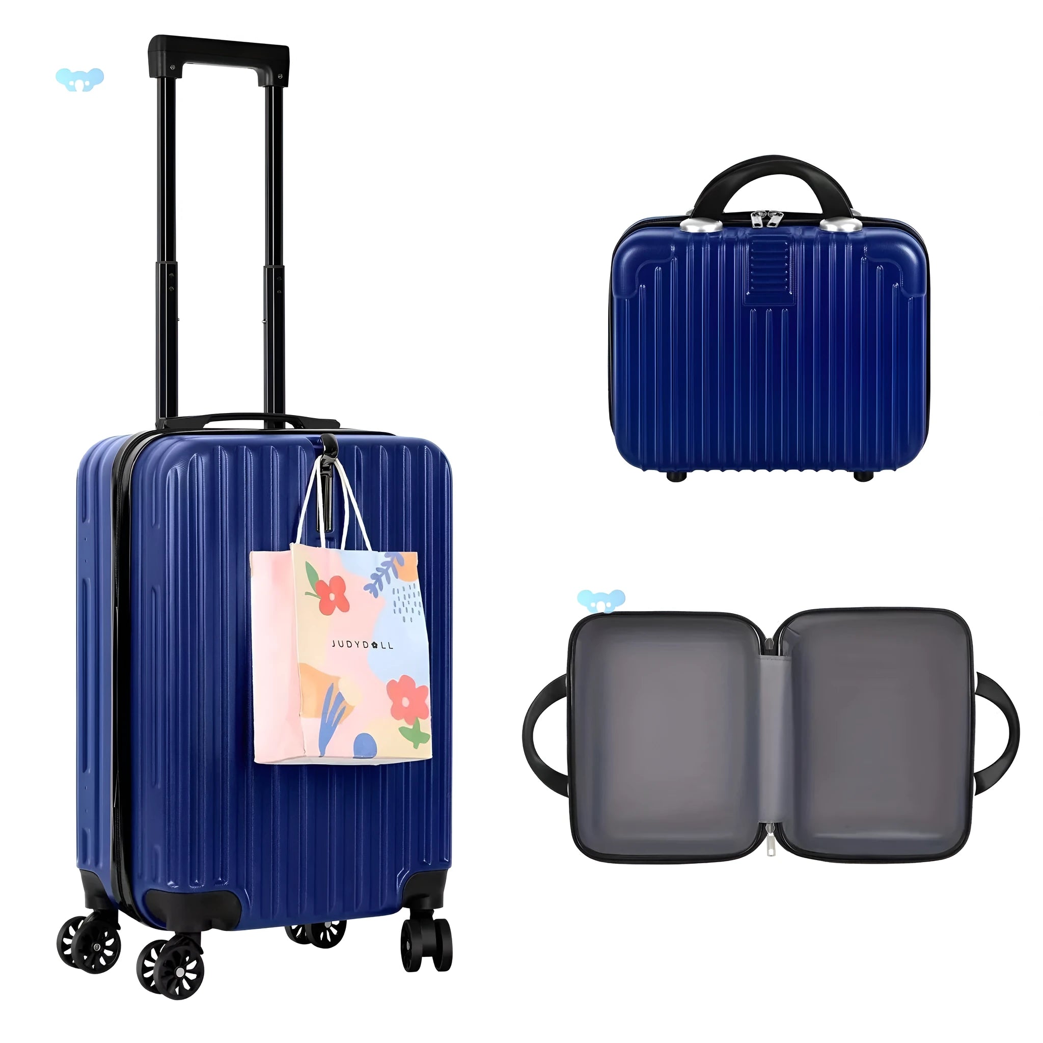 Aluminium alloy luggage and mini box travel set with matching 14in and 20in trunks in towel colour