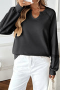 Women's half-open collar sweater with stitching lace detail in a solid colour, shown with long sleeves.