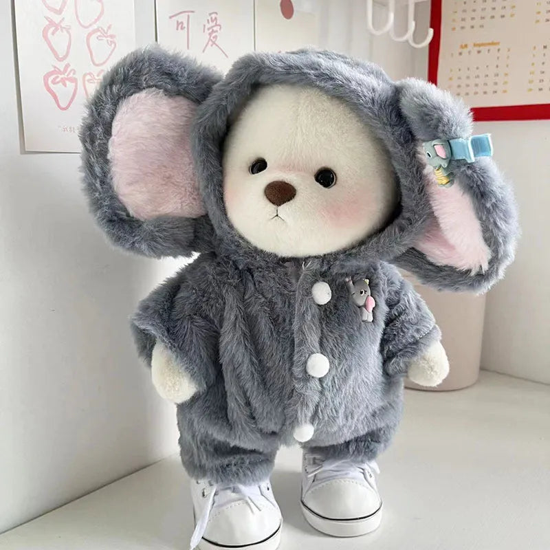 Grey elephant plush jumpsuit outfit for a 30cm Lina bear doll.
