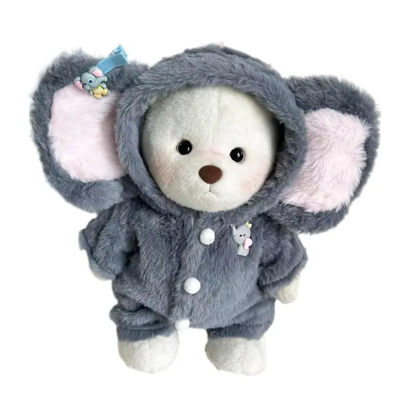 Grey elephant plush jumpsuit outfit for a 30cm Lina bear doll.