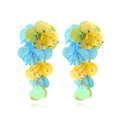 European American exaggerated handmade string bead flower earrings in colourful, rose or purple with leaf details