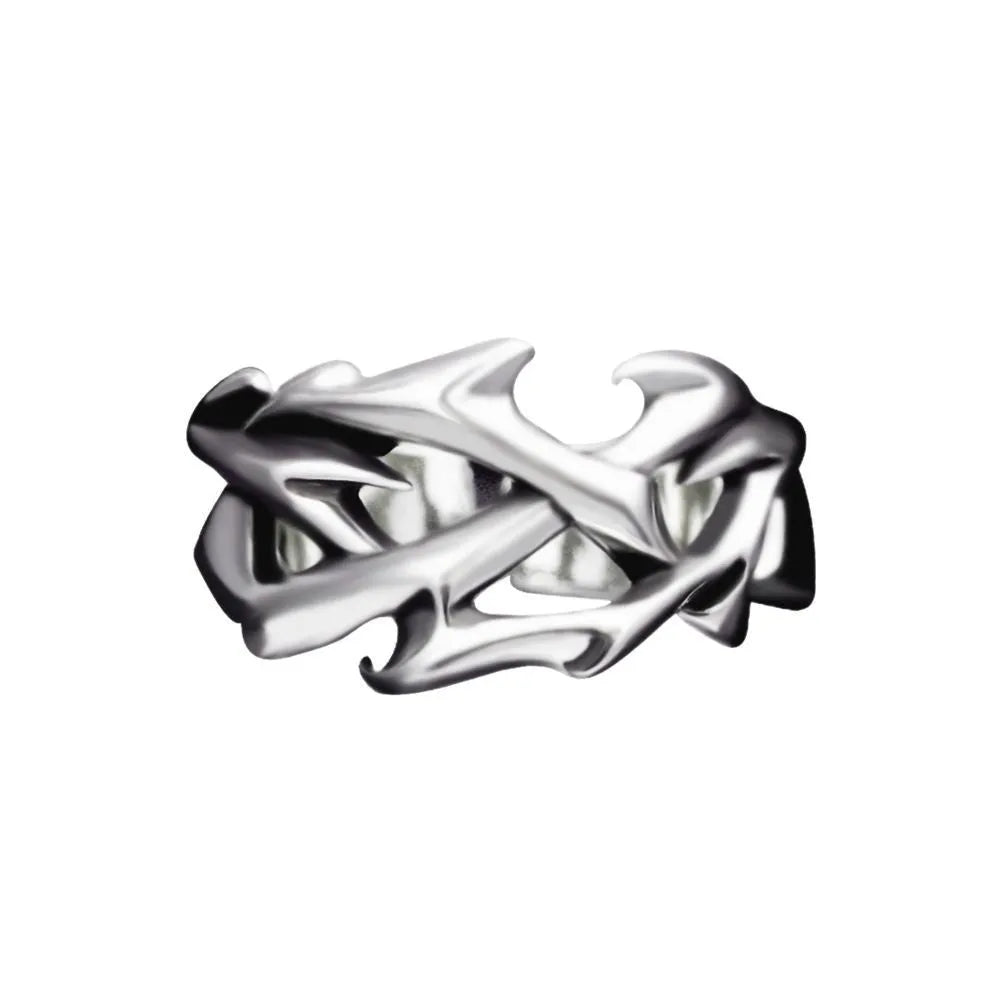 Adjustable copper men's ring with geometric thorn and flower design in J2150 colour.