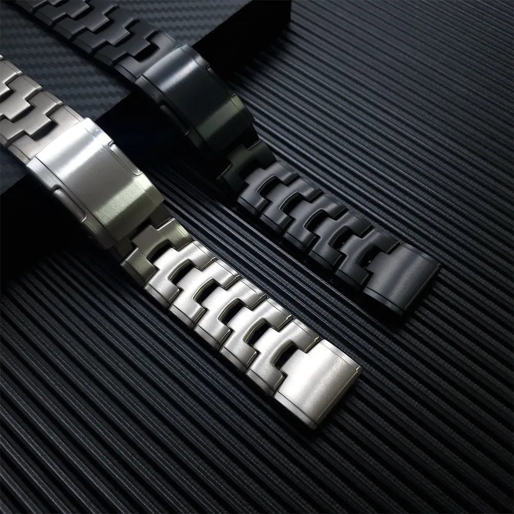 Garmin Fenix Jiaming compatible watch strap in silver, black, titanium colours with 22mm and 26mm width options