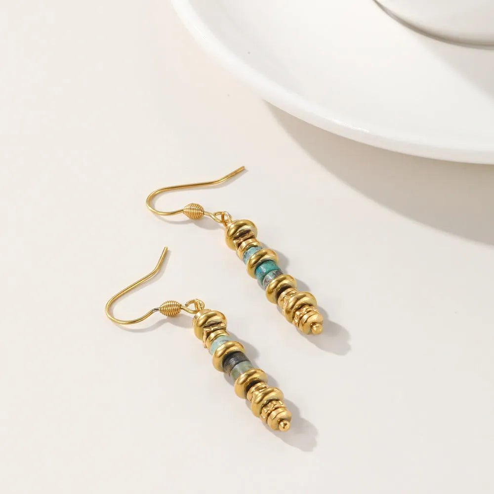 Retro geometric dangle earrings in titanium steel with 18K gold plating, colour SE22101520
