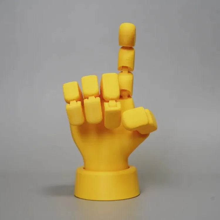 Yellow PLA movable joint hand ornament prop for decorative display.