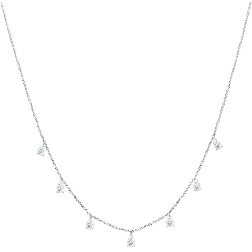 Silver necklace with a drop-shaped pendant holding a triangular zircon on an O-chain.