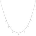 Silver necklace with a drop-shaped pendant holding a triangular zircon on an O-chain.