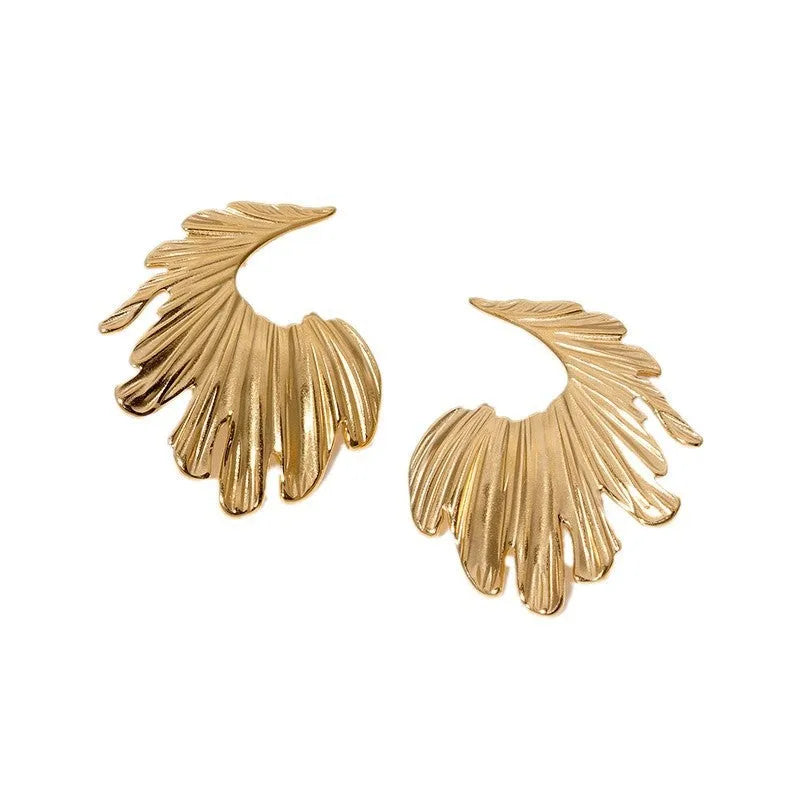 Stainless steel leaf stud earrings with gold or steel colour electroplated finish