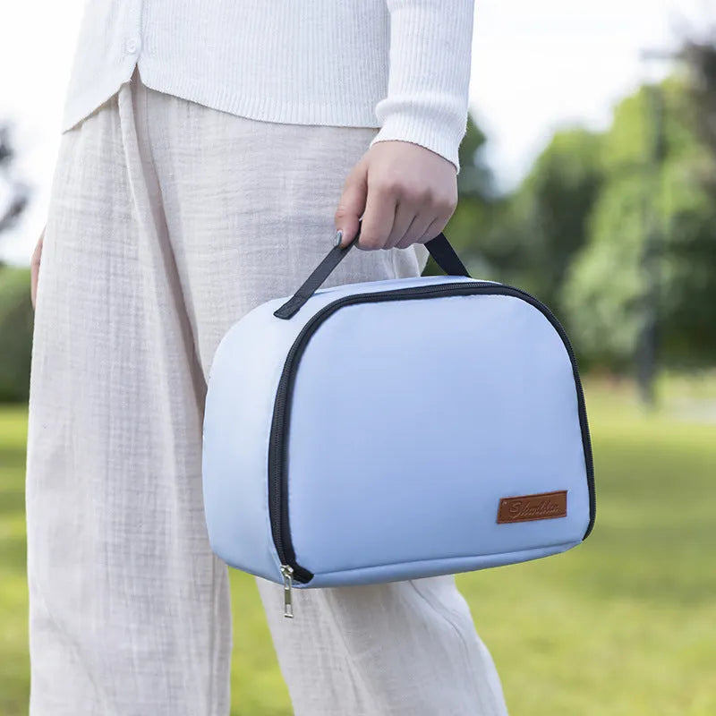 Large insulated lunch bag in textured cloth, shown in purple colour.