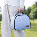 Large insulated lunch bag in textured cloth, shown in purple colour.
