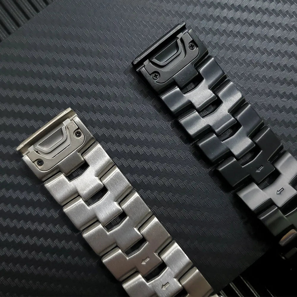 Garmin Fenix Jiaming compatible watch strap in silver, black, titanium colours with 22mm and 26mm width options
