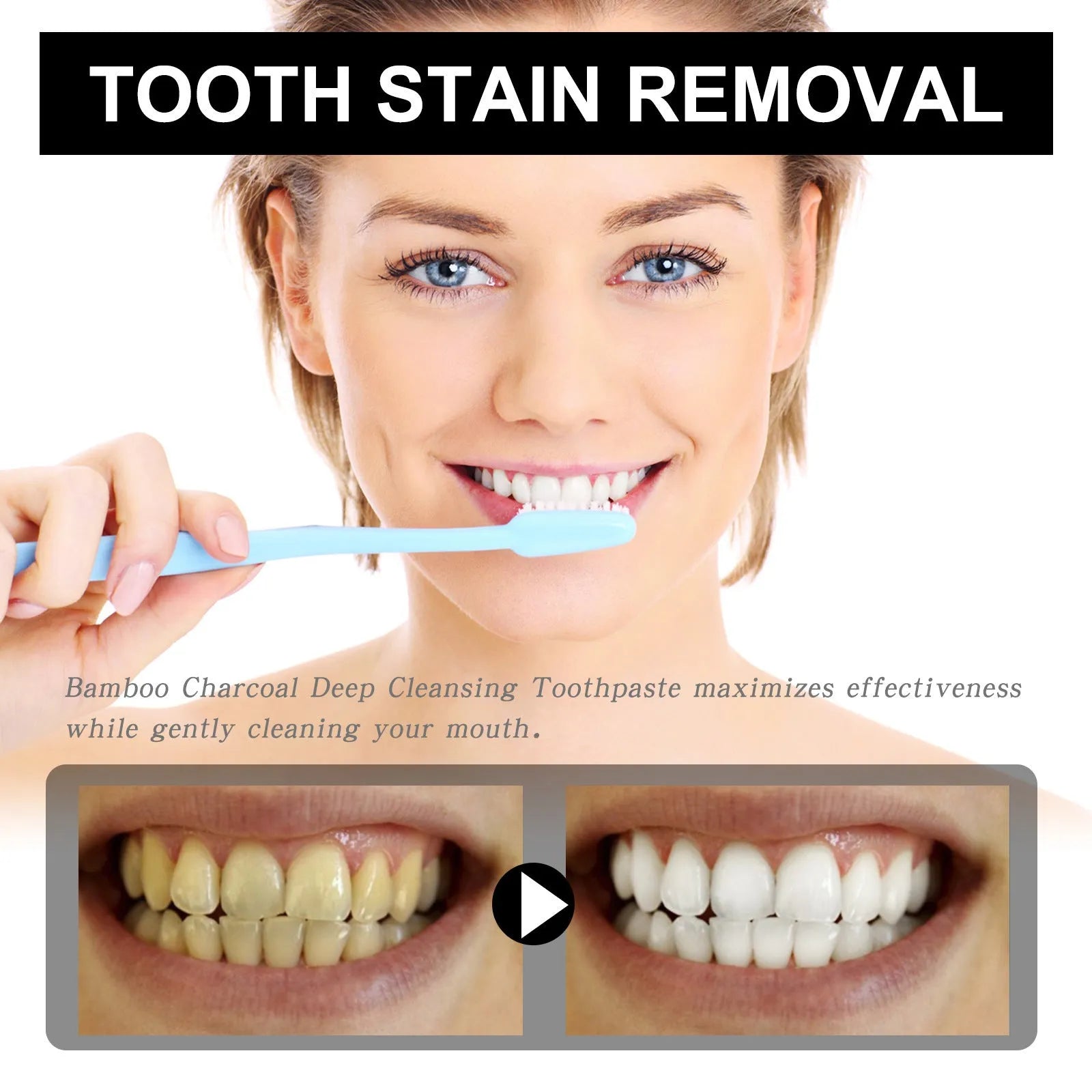 30ml tube of bamboo charcoal bright white and stain removing toothpaste with mint flavour