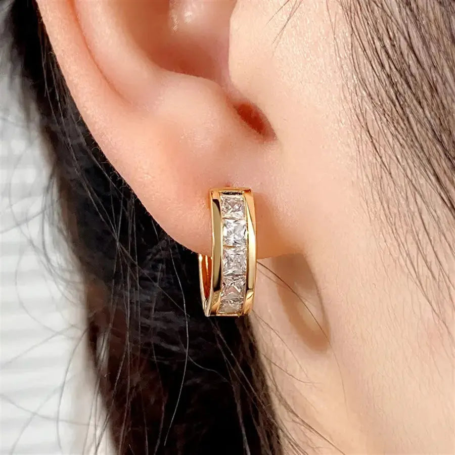Geometric quadrilateral copper earrings for women in gold or silver colour options
