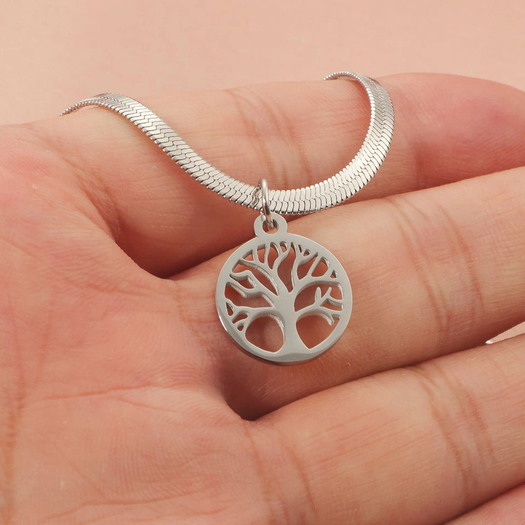 Lucky Tree pendant necklace with U-shaped tree design on adjustable snake bones chain