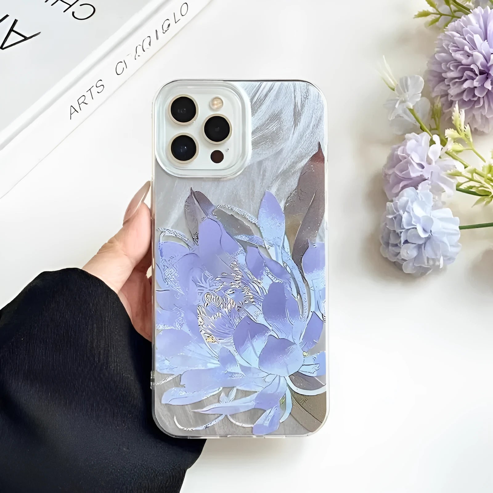 Blue Lotus luxury hard and silicone iPhone case bundle shown in multiple colour options for iPhone 15 Pro.