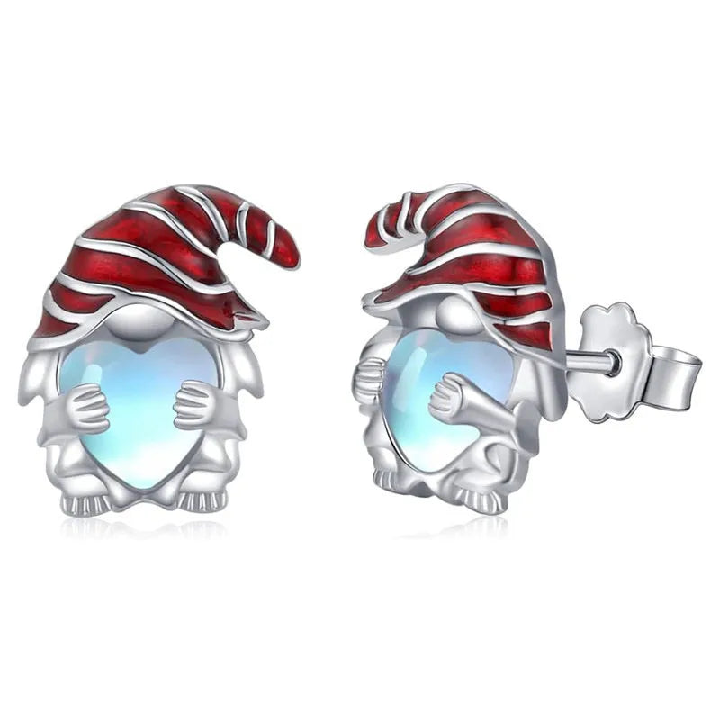 Women's heart-shaped earrings with Santa Claus design and white gold electroplated finish