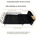 Modern foldable carbon steel dish drain rack for cutlery and cups on a wall.