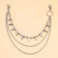 Silver double-layer metal trousers chain with rivet details showing 115cm length