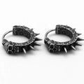 Black geometric alloy earrings with a punk motorcycle theme on a white background