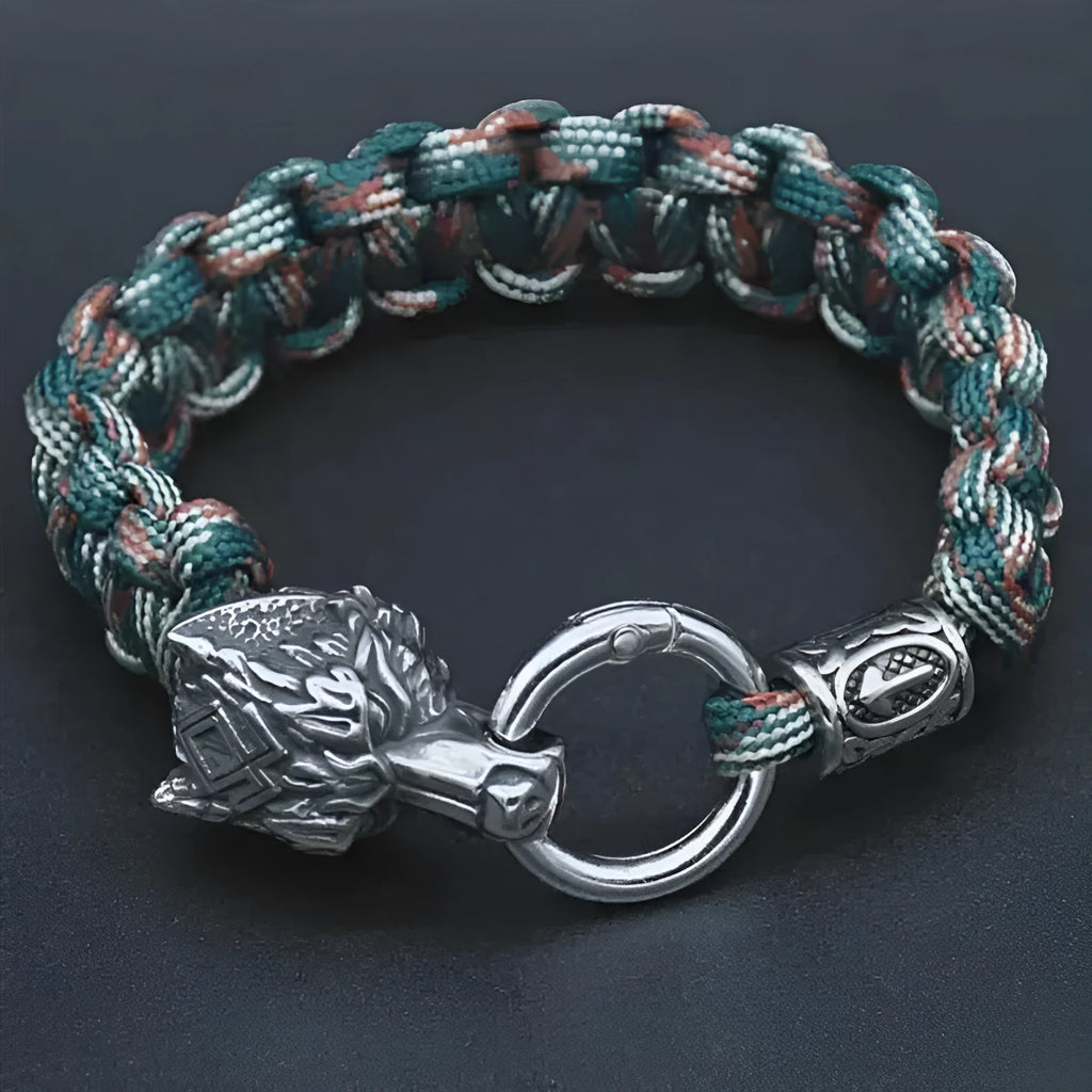 Handmade wolf head bracelet with Luen character design in camouflage colour