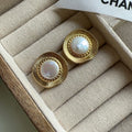 Gold round French retro earrings for women with electroplated finish