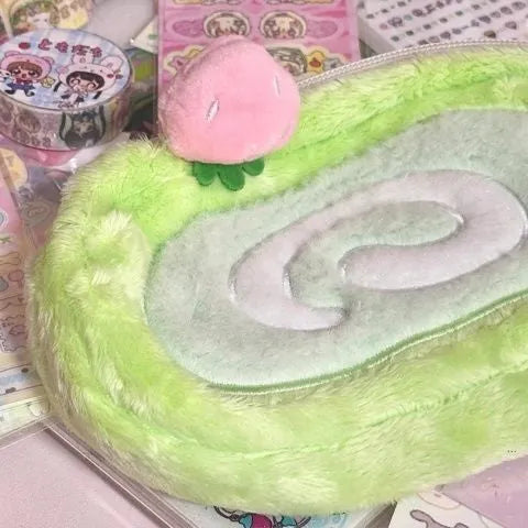 Korean style velvet pencil case with Swiss roll cake colour scheme for stationery storage