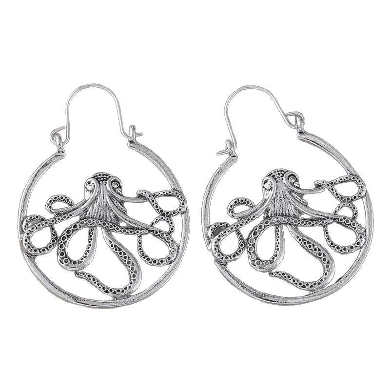 Vintage antique silver octopus earrings with detailed animal modelling for men and women