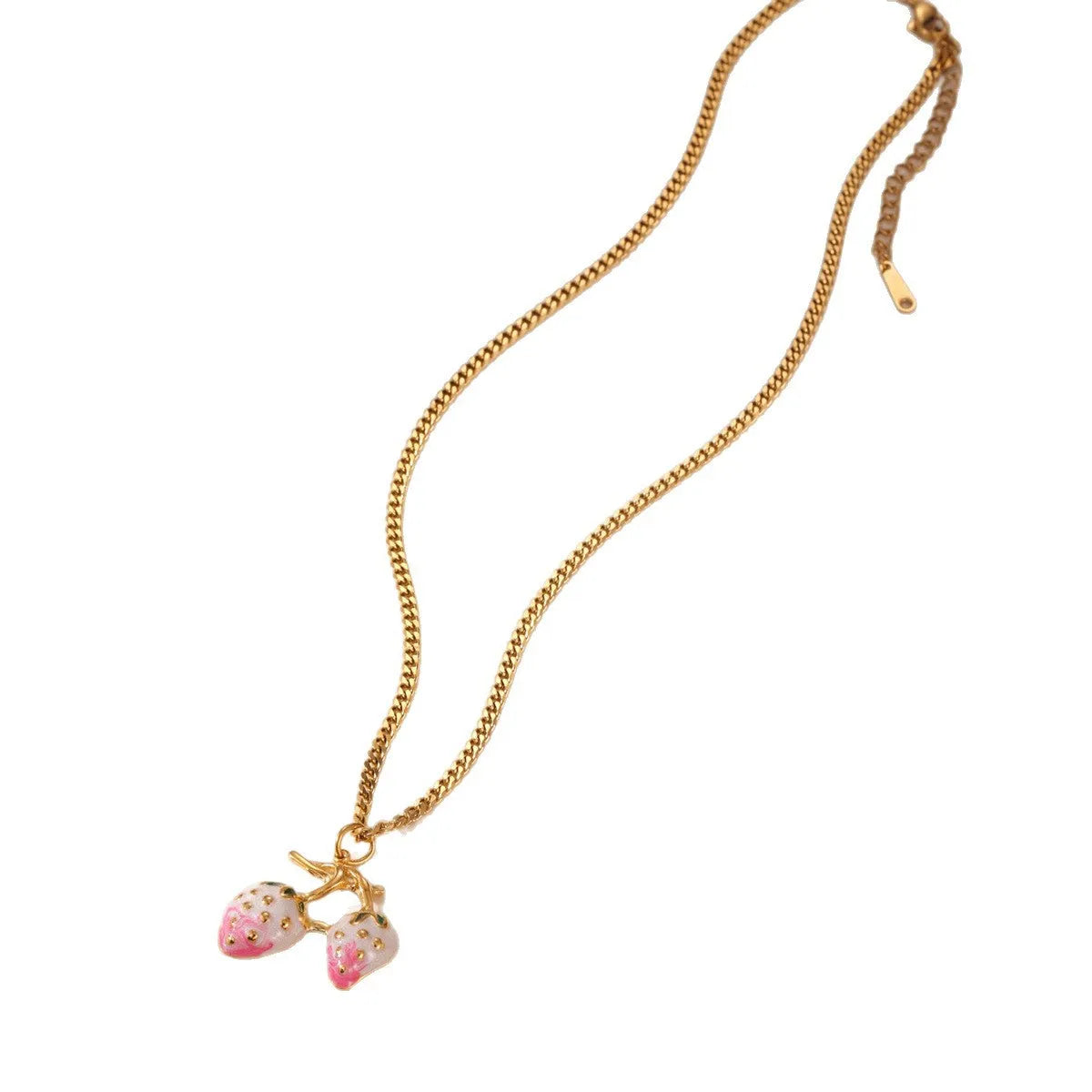 Stainless steel necklace with a strawberry fruit pendant in red or white gradient colour.