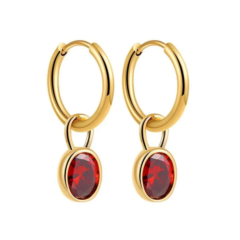 Women's retro oval zircon copper earrings in six colour variations on display