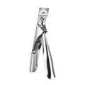 Stainless steel nail art scissors with curved French U-shaped blades shown in electrophoresis black finish.