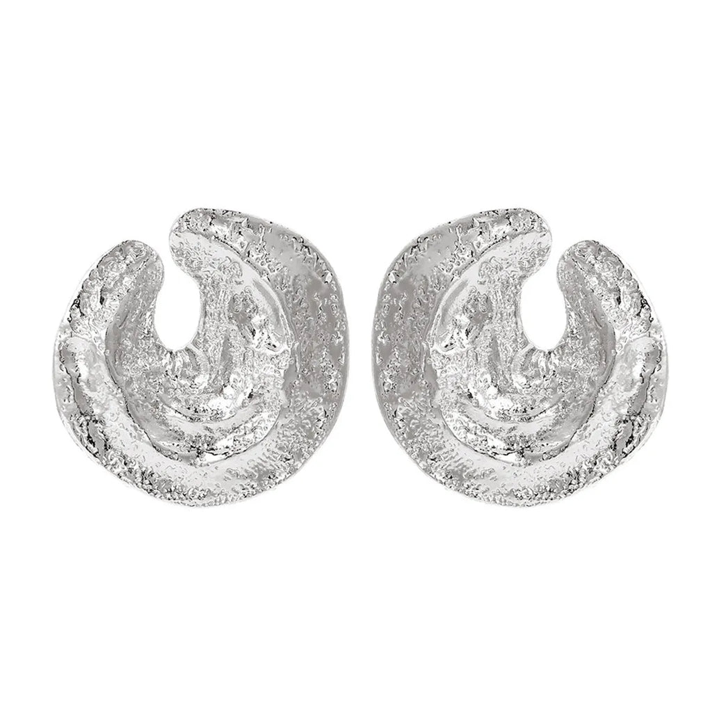 Geometric women's earrings with exaggerated irregular pleated design and concave-convex texture in gold finish