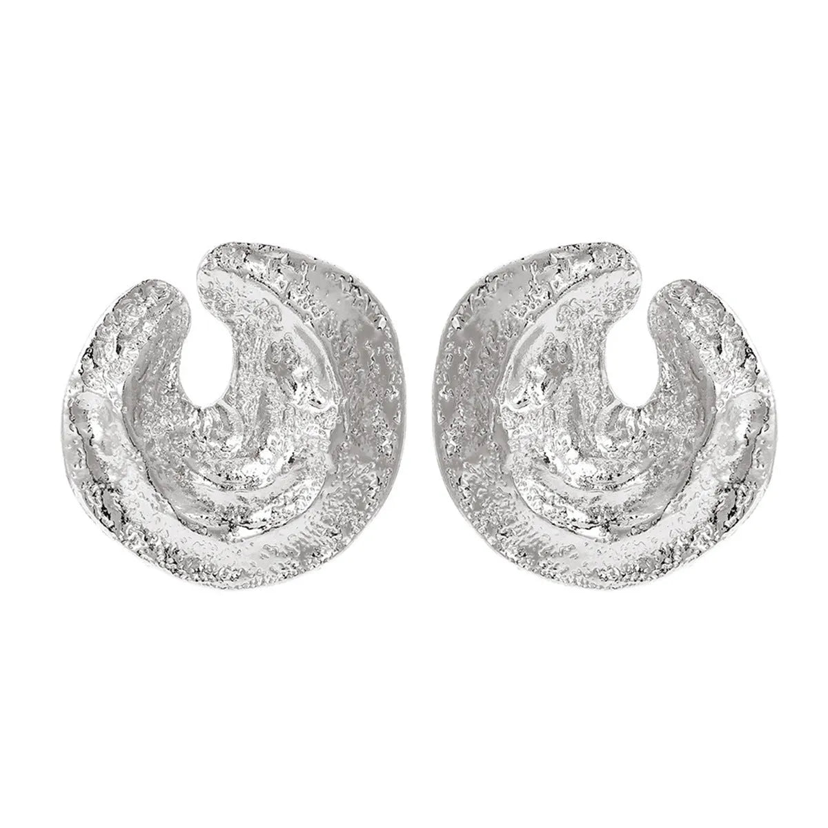 Geometric women's earrings with exaggerated irregular pleated design and concave-convex texture in gold finish