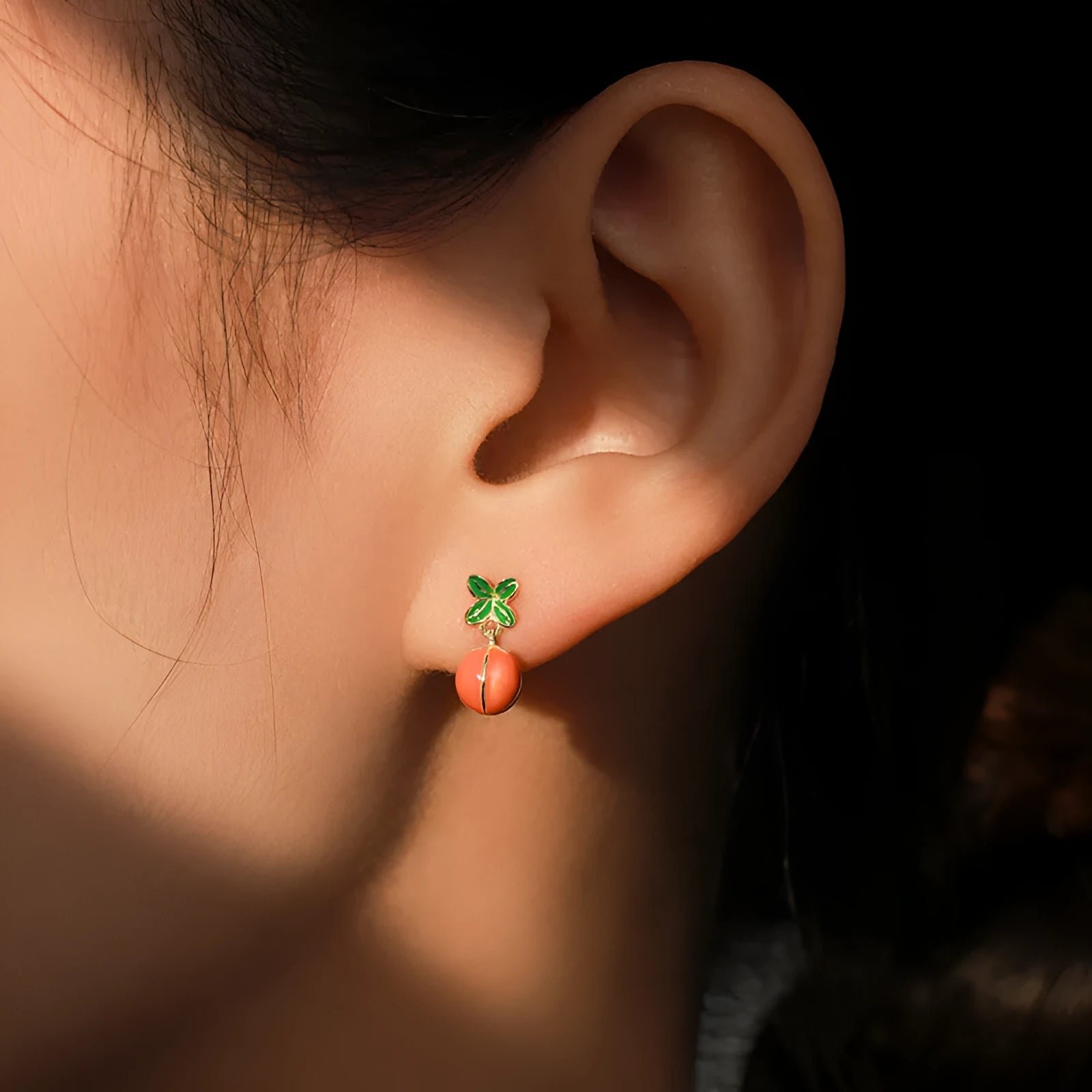 S925 sterling silver lucky persimmon dripping stud earrings in New Chinese style with ED3325 colour