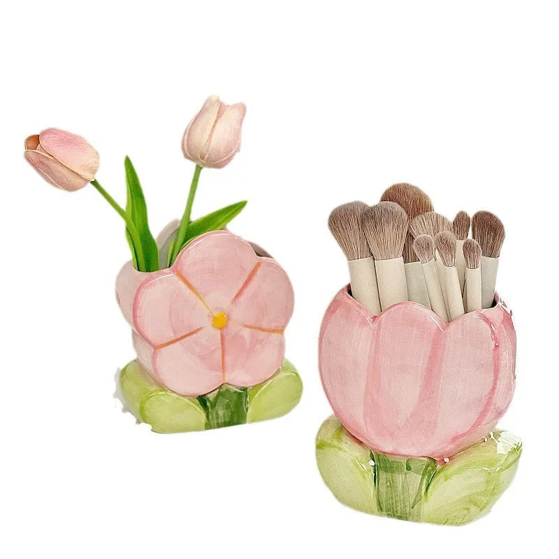 Ceramic pen holder storage box with floral decoration in five colour options