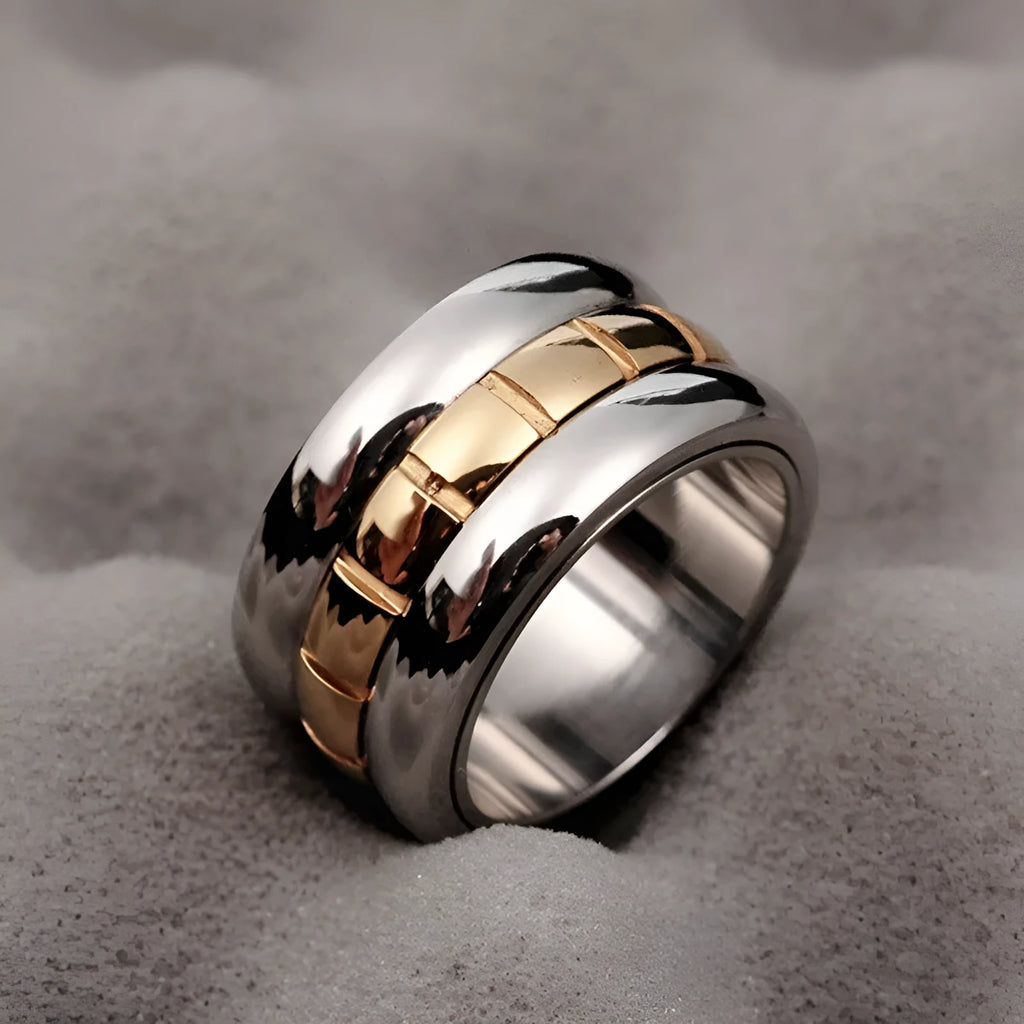 Gold titanium steel ultra-wide knuckle ring with rotatable band on finger