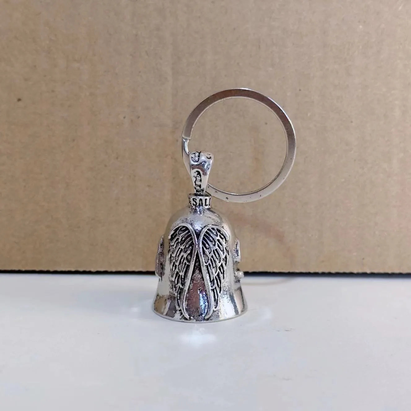 White angel feather keychain and necklace set with vintage finish and wings design