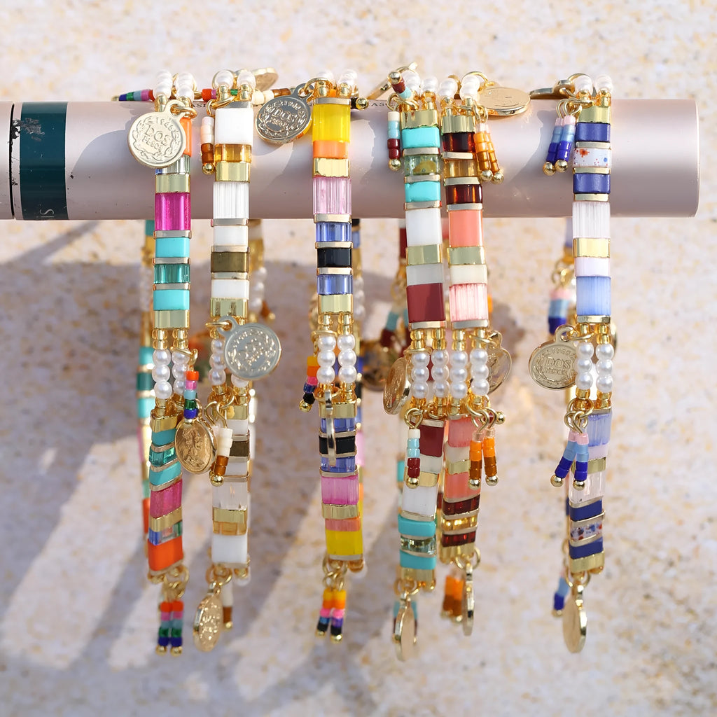 Women's handcrafted beaded bracelet with imitation pearls in original design