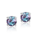 A pair of women's geometric ear studs in 925 silver with a cultivate Alexandrite colour.