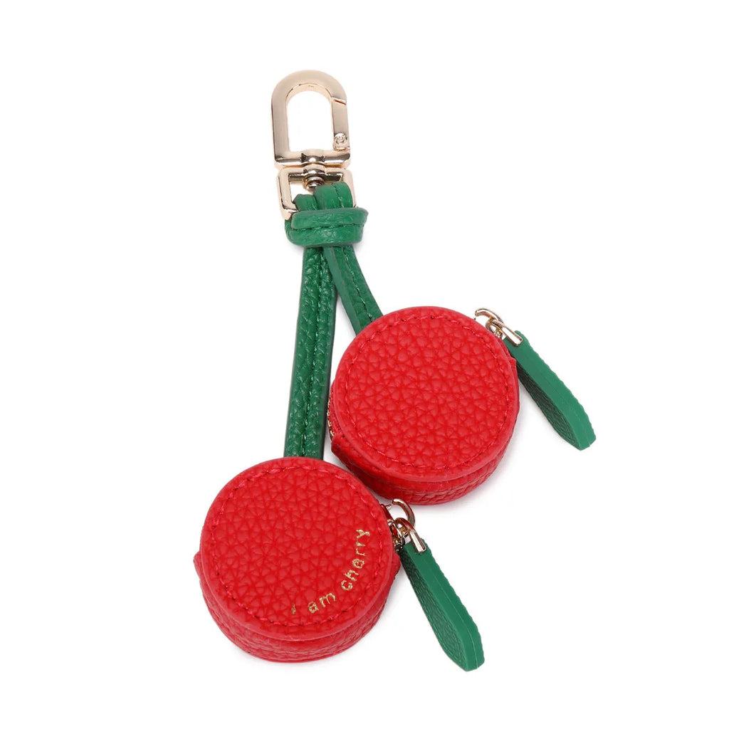 Cherry red PU leather keychain coin bag with keyring attachment