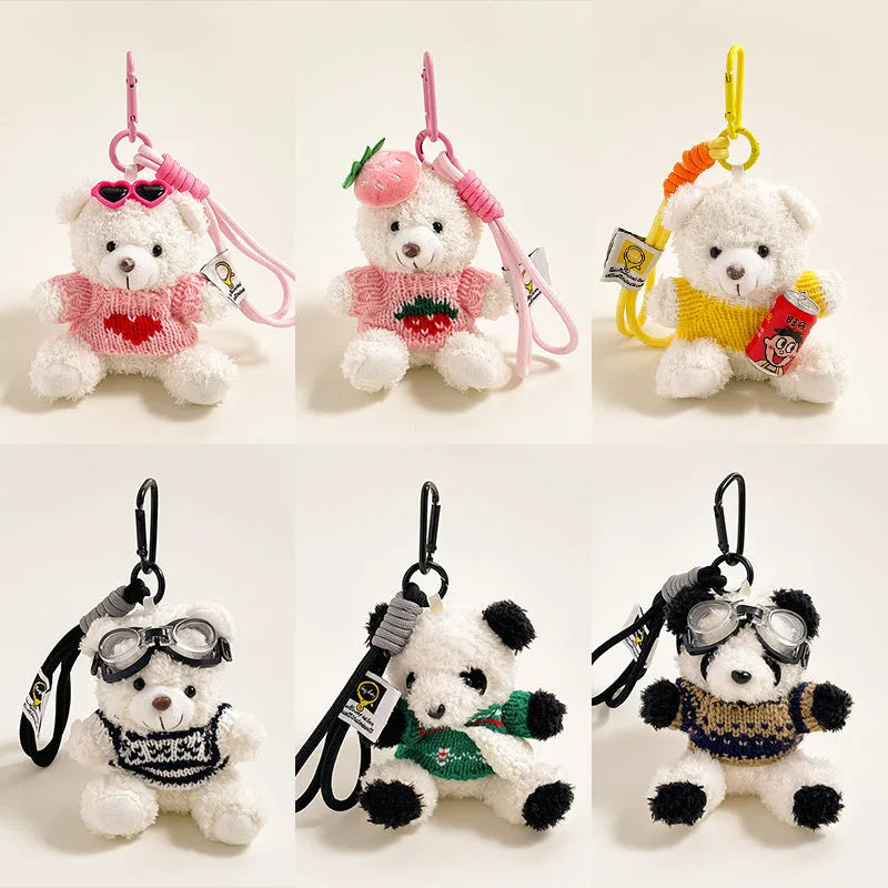 12cm cartoon plush bear keychain pendant for keys and bags