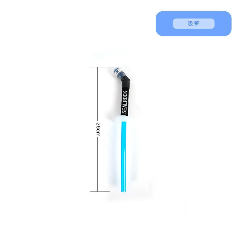 Portable plastic drinking straw with suction tube for outdoor hydration during mountain biking.
